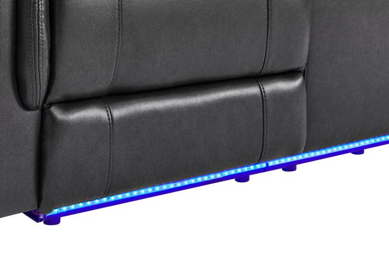 U8879 Blanche Charcoal Pwr Con Rec Ls W/Led, Global Ss & Subwoofer - U8879-CHAR W/ BLK WELT-PCRLS W/LED&GL SS