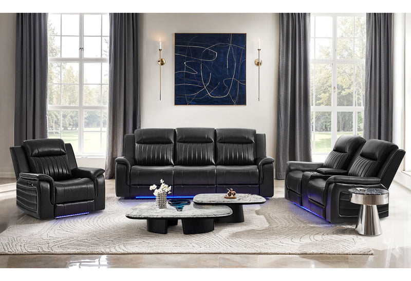 U8879 Blanche Charcoal Pwr Rec Sofa W/Led & Global Surround System - U8879-CHAR W/ BLK WELT-PRS W/LED&GL SS