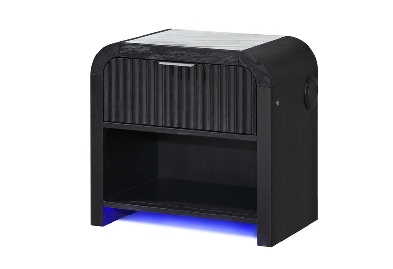 Beckett Wht/Blk Nightstand W/Led & Speaker - BECKETT-WHT/BLK-NS W/ LED & SPEAKER