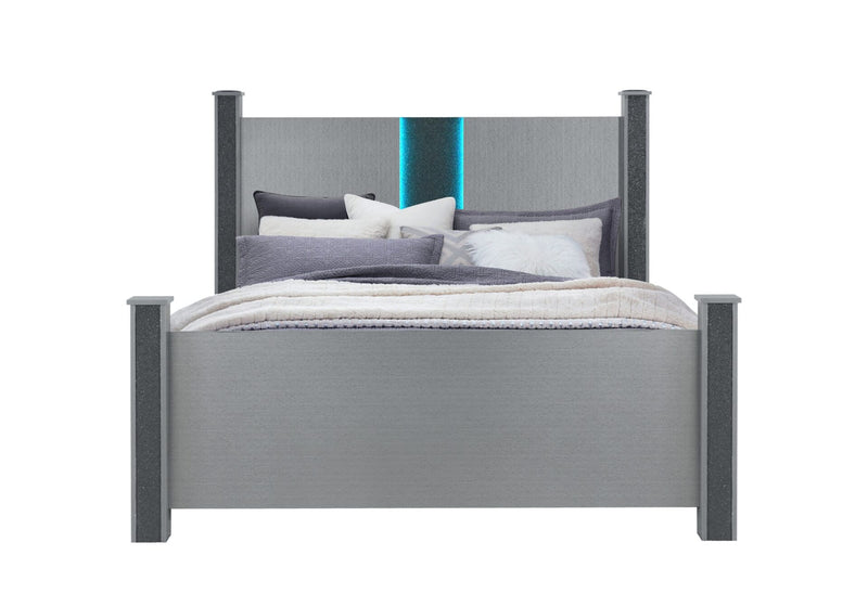 Logan Silver King Bed With Led And Speakers - LOGAN-SILVER-KB W/LED & SPEAKERS