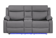 U6026 Grey Pu 46A Console Reclining Loveseat With Led And Speaker - U6026-GREY PU 46A-CRLS W/ LED & SPKR
