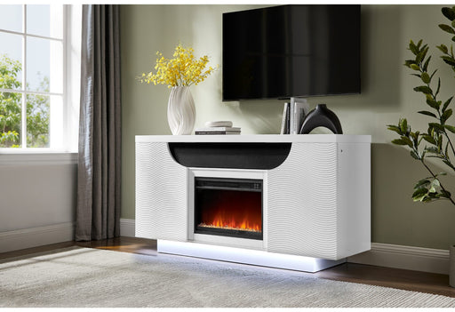 Aileen White 66″ Ent Unit W/Led, Speakers, Crystal And Pop-Up Doors - AILEEN-WHT-EU 66 W/LED & SPKR
