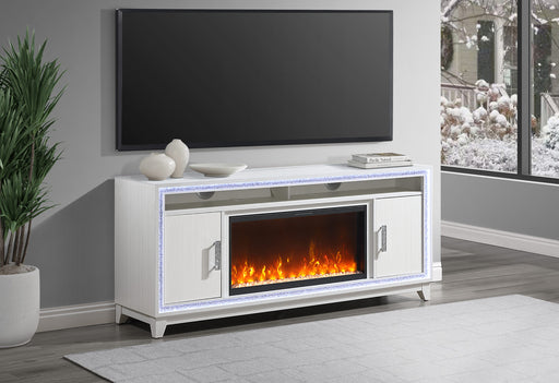 Lily White Entertainment Unit 72 W/ Led, Speakers, Crystal Inserts - LILY-WHITE-EU 72 W/LED & SPKR