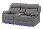 U6026 Grey Pu 46A Console Reclining Loveseat With Led And Speaker - U6026-GREY PU 46A-CRLS W/ LED & SPKR