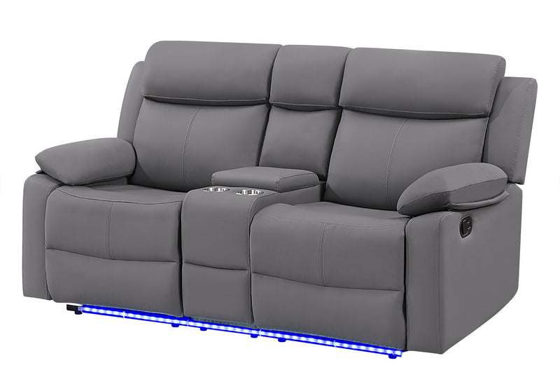 U6026 Grey Pu 46A Console Reclining Loveseat With Led And Speaker - U6026-GREY PU 46A-CRLS W/ LED & SPKR