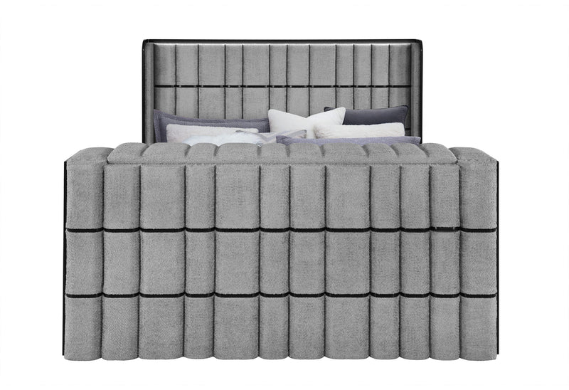 Isabella Grey King Bed W/Led, Tv Lift, Speaker And Fireplace - ISABELLA-GREY-KB W/LED TV LIFT SPKR & FPLC