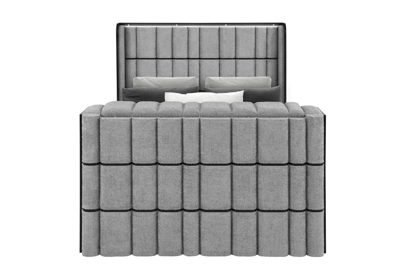 Isabella Grey Queen Bed W/Led, Tv Lift, Speaker And Fireplace - ISABELLA-GREY-QB W/LED TV LIFT SPKR & FPLC
