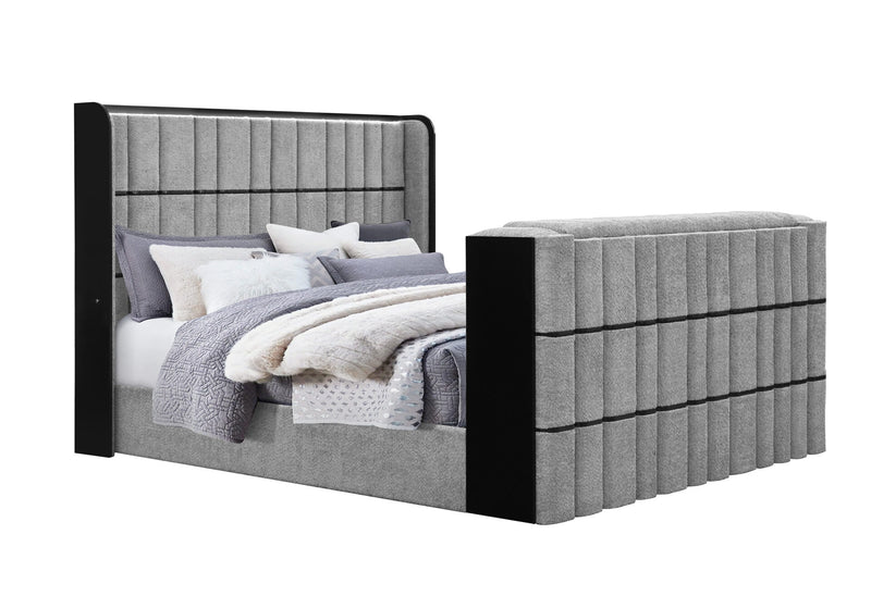 Isabella Grey King Bed W/Led, Tv Lift, Speaker And Fireplace - ISABELLA-GREY-KB W/LED TV LIFT SPKR & FPLC