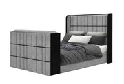 Isabella Grey Queen Bed W/Led, Tv Lift, Speaker And Fireplace - ISABELLA-GREY-QB W/LED TV LIFT SPKR & FPLC