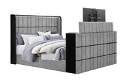 Isabella Grey King Bed W/Led, Tv Lift, Speaker And Fireplace - ISABELLA-GREY-KB W/LED TV LIFT SPKR & FPLC