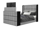 Isabella Grey Queen Bed W/Led, Tv Lift, Speaker And Fireplace - ISABELLA-GREY-QB W/LED TV LIFT SPKR & FPLC