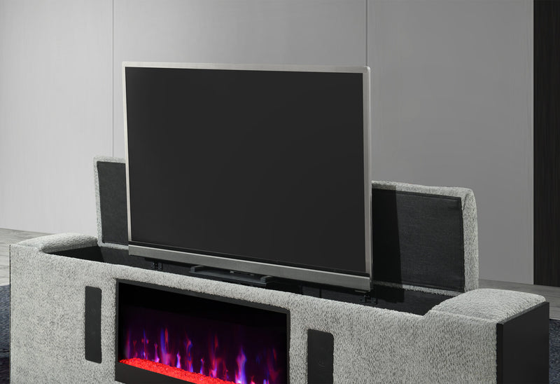 Isabella Grey King Bed W/Led, Tv Lift, Speaker And Fireplace - ISABELLA-GREY-KB W/LED TV LIFT SPKR & FPLC