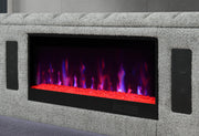 Isabella Grey Queen Bed W/Led, Tv Lift, Speaker And Fireplace - ISABELLA-GREY-QB W/LED TV LIFT SPKR & FPLC