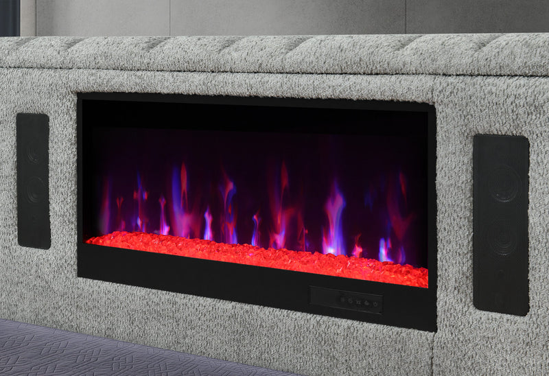 Isabella Grey Queen Bed W/Led, Tv Lift, Speaker And Fireplace - ISABELLA-GREY-QB W/LED TV LIFT SPKR & FPLC