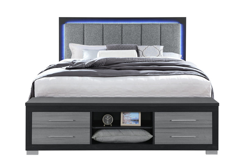 Emma Black/Grey King Bed With Led And Usb - EMMA-BLACK/GREY-KB W/ LED & USB
