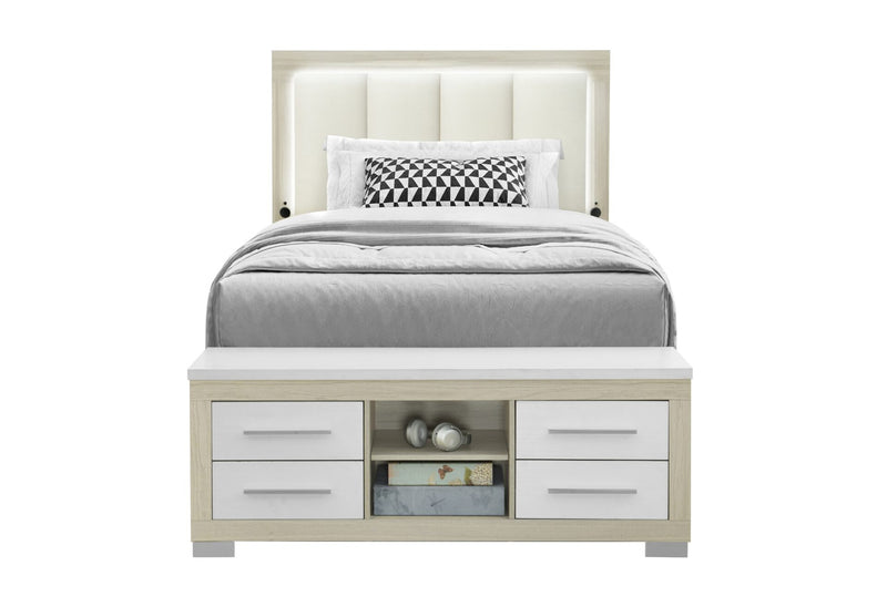 Emma Natural/White Full Bed With Led And Usb - EMMA-NATURAL/WHITE-FB W/ LED & USB