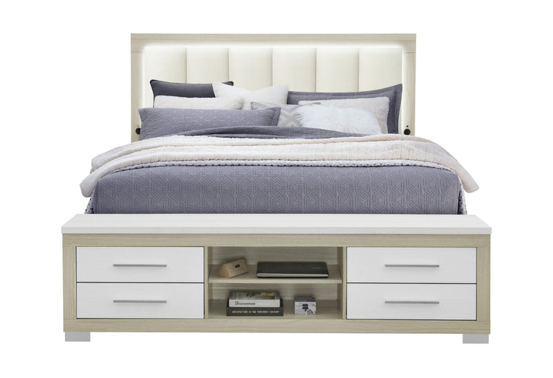 Emma Natural/White King Bed With Led And Usb - EMMA-NATURAL/WHITE-KB W/ LED & USB