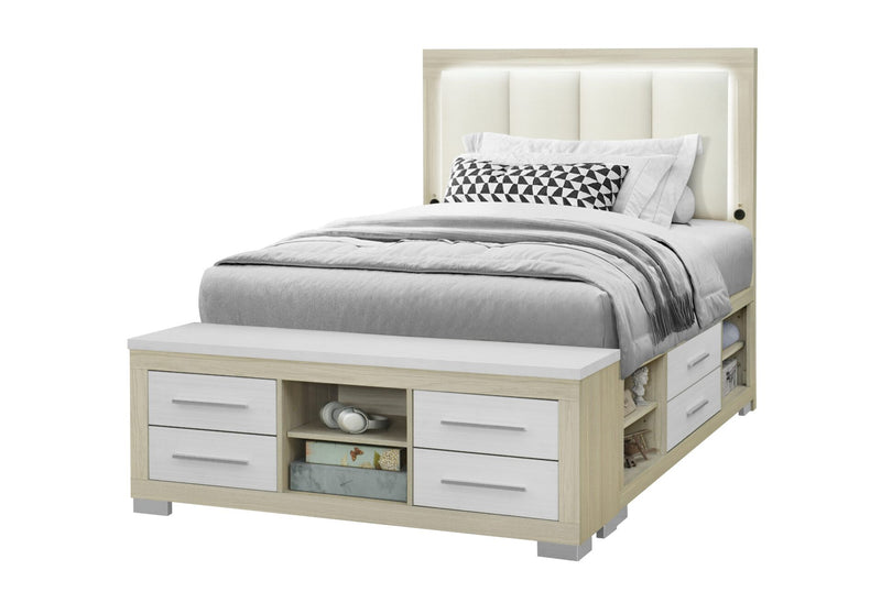 Emma Natural/White Full Bed With Led And Usb - EMMA-NATURAL/WHITE-FB W/ LED & USB