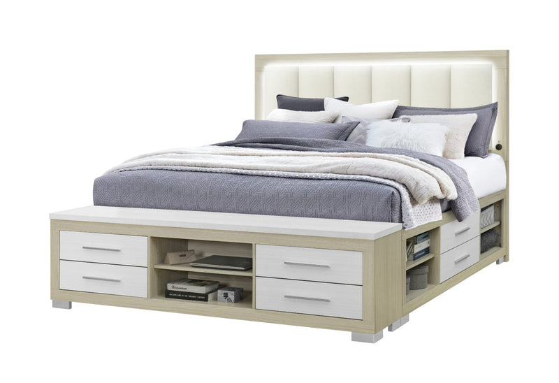 Emma Natural/White King Bed With Led And Usb - EMMA-NATURAL/WHITE-KB W/ LED & USB