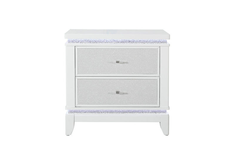 Alina White Nightstand With Led And Usb - ALINA-WHITE-NS W/ LED+USB-N
