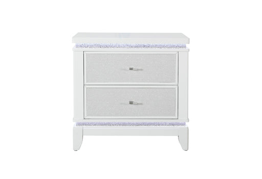Alina White Nightstand With Led And Usb - ALINA-WHITE-NS W/ LED+USB-N