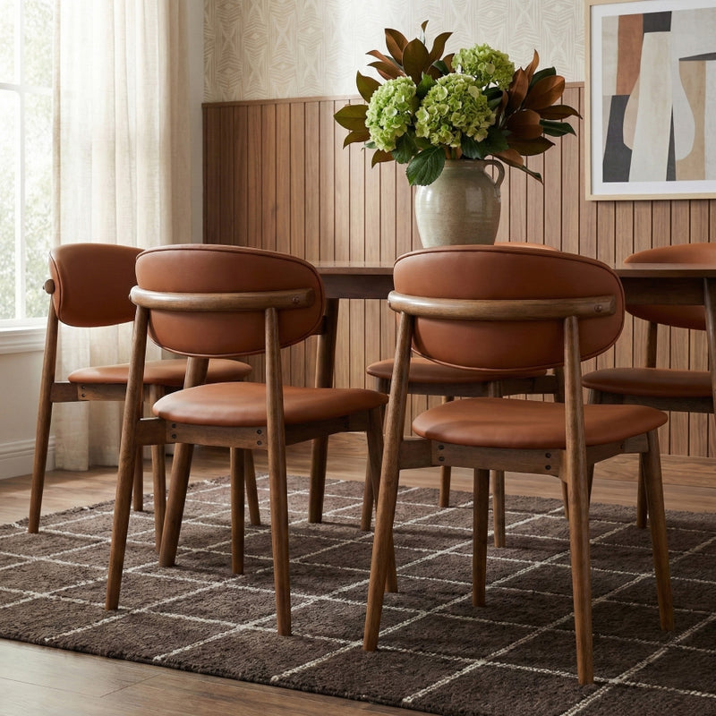 Leesa Vegan Leather Upholstered Dining Chair in Cognac, Set of 2 - 88034Cognac-C