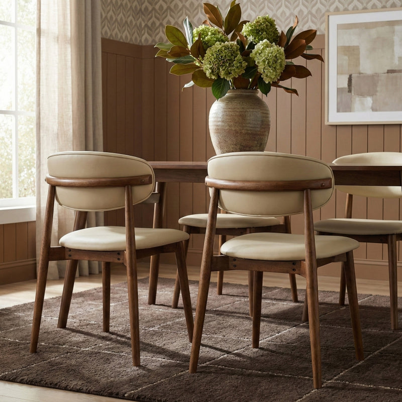 Leesa Vegan Leather Upholstered Dining Chair in Cream, Set of 2 - 88034Cream-C
