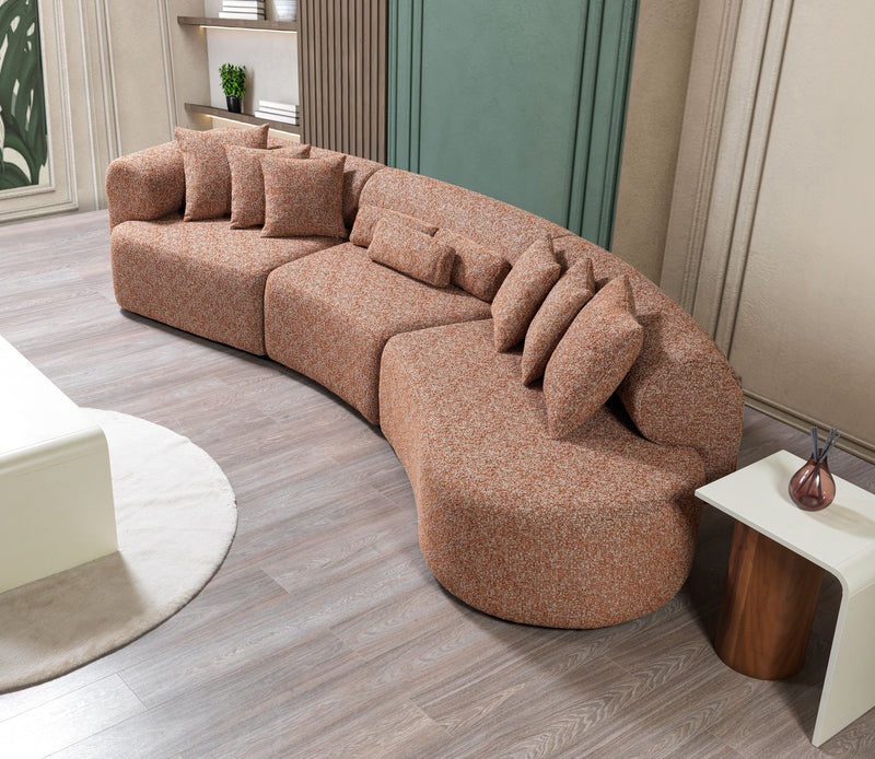 Lena Orange Boucle 3 - Piece Curved Sectional - Gate FurnitureSectional