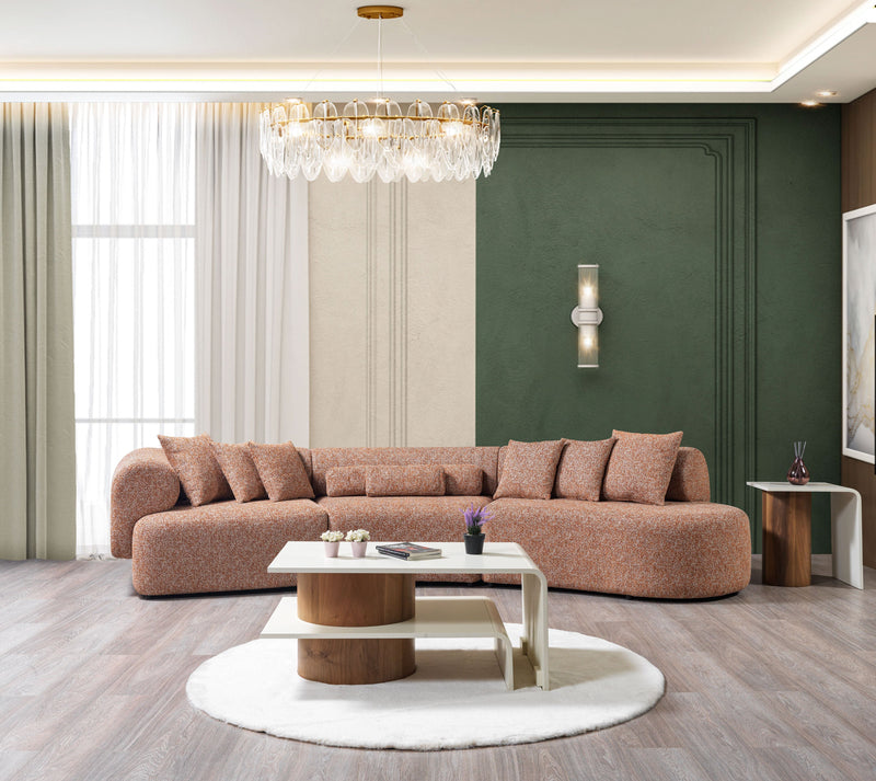 Lena Orange Boucle 3 - Piece Curved Sectional - Gate FurnitureSectional