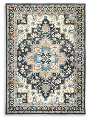 Leningston Black/Cream/Blue Washable Large Rug - R407061