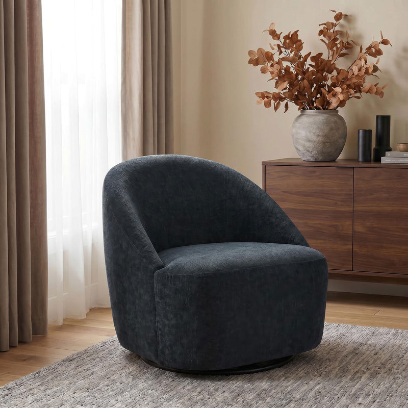 Leon Chenille Upholstered Swivel Accent Chair Black - 903413