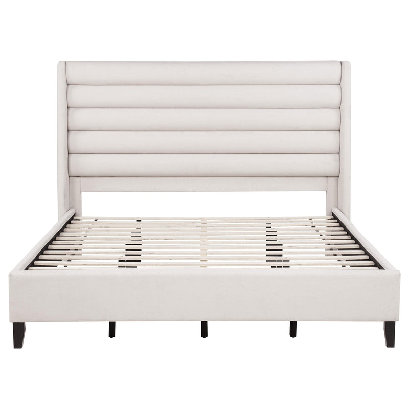 Leslie Upholstered Tufted Eastern King Wingback Platform Bed Beige - 315983KE