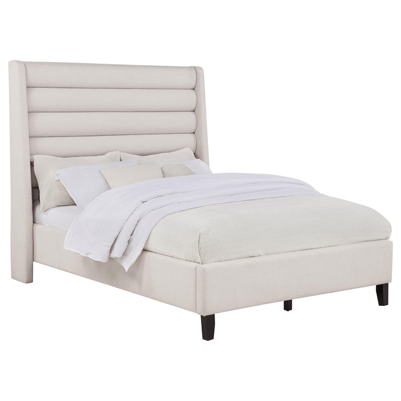 Leslie Upholstered Tufted Full Wingback Platform Bed Beige - 315983F
