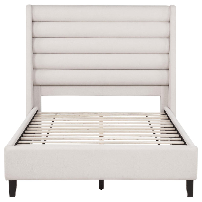 Leslie Upholstered Tufted Full Wingback Platform Bed Beige - 315983F