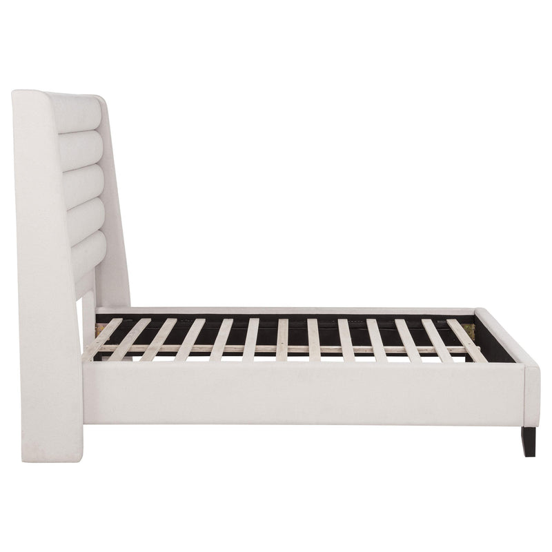 Leslie Upholstered Tufted Full Wingback Platform Bed Beige - 315983F