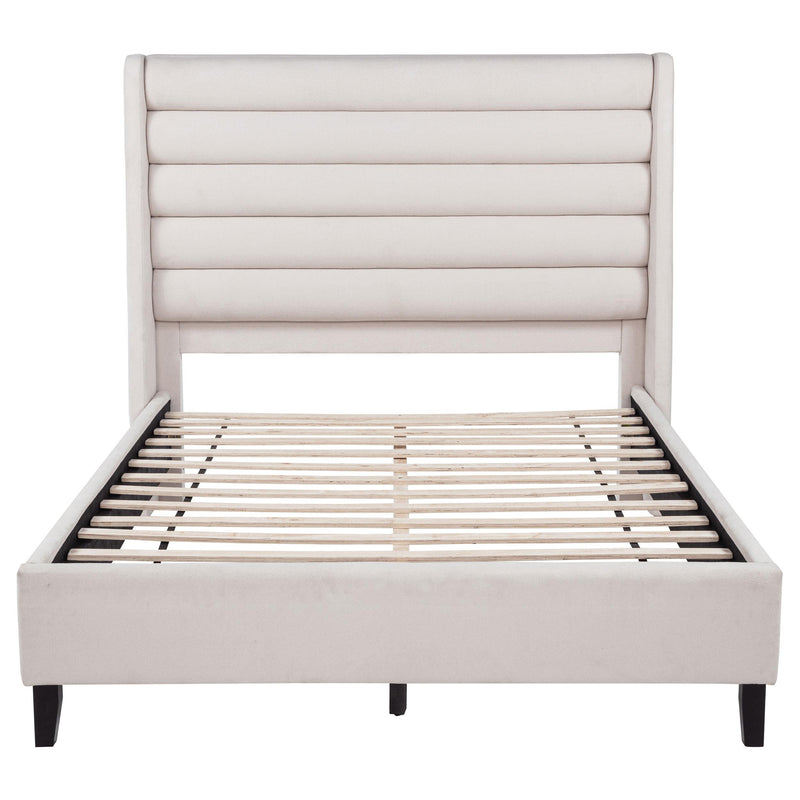 Leslie Upholstered Tufted Queen Wingback Platform Bed Beige - 315983Q
