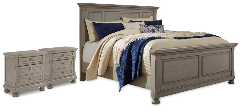 Lettner California King Panel Bed and 2 Nightstands - B733B61
