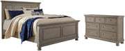 Lettner California King Panel Bed and Dresser in Light Gray - PKG006595