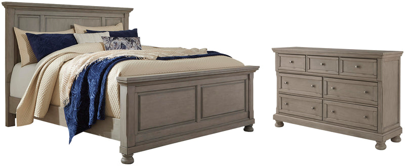 Lettner California King Panel Bed and Dresser in Light Gray - PKG006595