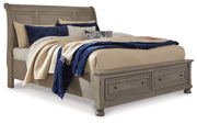 Lettner California King Sleigh Bed with Mirrored Dresser, Chest and 2 Nightstands in Light Gray from Ashley - Luna Furniture