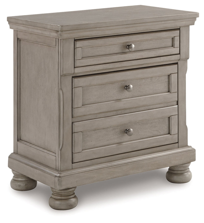 Lettner King Panel Bed with Mirrored Dresser, Chest and 2 Nightstands in Light Gray from Ashley - Luna Furniture