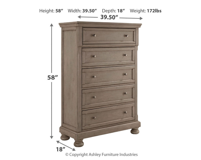 Lettner King Panel Bed with Mirrored Dresser, Chest and 2 Nightstands in Light Gray from Ashley - Luna Furniture