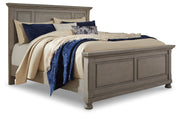 Lettner King Panel Bed with Mirrored Dresser, Chest and Nightstand in Light Gray from Ashley - Luna Furniture