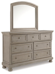 Lettner King Panel Bed with Mirrored Dresser, Chest and Nightstand in Light Gray from Ashley - Luna Furniture