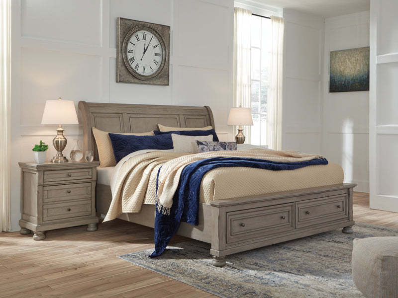 Lettner Light Gray Footboard Storage Sleigh Platform Bedroom Set - Gate FurnitureBedroom Set