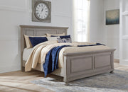 Lettner Light Gray King Panel Bed, Dresser, Mirror and 2 Nightstands - B733B48