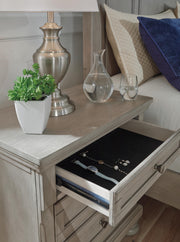 Lettner Light Gray King Panel Bed, Dresser, Mirror and 2 Nightstands - B733B48