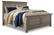 Lettner Light Gray King Panel Bed, Dresser, Mirror and 2 Nightstands - B733B48