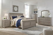 Lettner Light Gray King Panel Bed, Dresser, Mirror and 2 Nightstands - B733B48