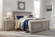 Lettner Light Gray King Panel Bed, Dresser, Mirror and 2 Nightstands - B733B48